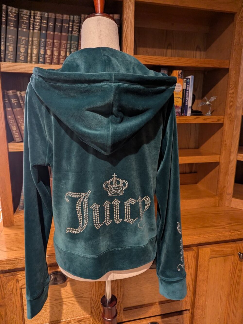 Juicy Couture Green Velour Rhinestone Crown Zip Hoodie Size Large